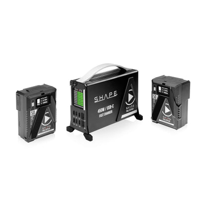 Kit de charge rapide SHAPE USB-C avec 2 mini-batteries V-Mount de 50 Wh